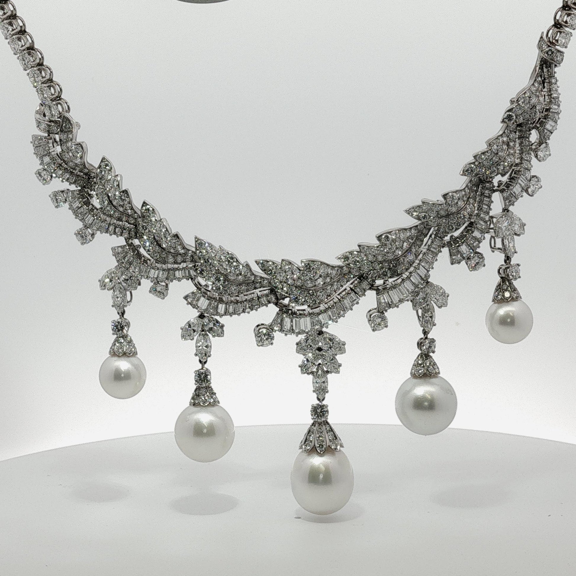 Platinum South Sea Pearl & Multi-Cut Diamond Fringe Festoon Necklace (106.5g)