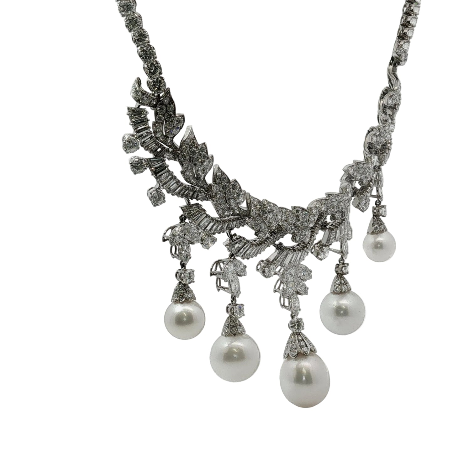 Platinum South Sea Pearl & Multi-Cut Diamond Fringe Festoon Necklace (106.5g)
