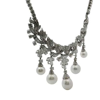 Platinum South Sea Pearl & Multi-Cut Diamond Fringe Festoon Necklace (106.5g)