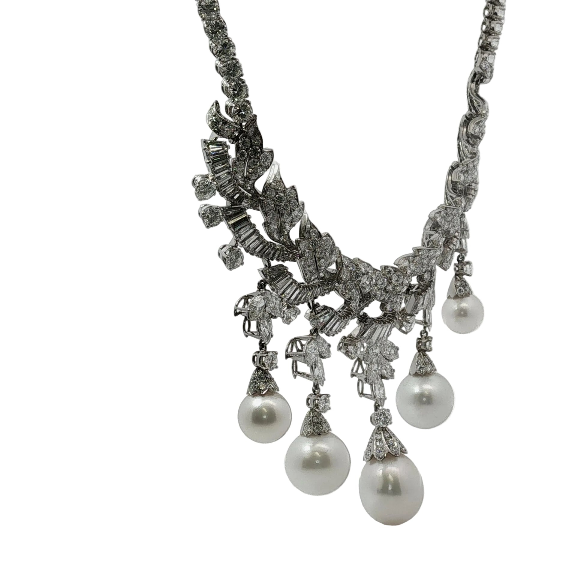 Platinum South Sea Pearl & Multi-Cut Diamond Fringe Festoon Necklace (106.5g)