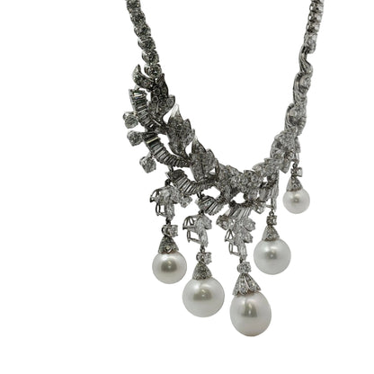 Platinum South Sea Pearl & Multi-Cut Diamond Fringe Festoon Necklace (106.5g)
