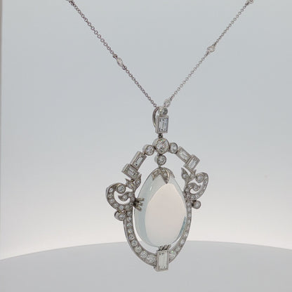 2.75 CTW Diamond & Pear Moonstone Drop Pendant Necklace in Platinum