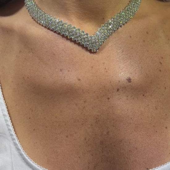 55.00ctw round brilliant diamond chevron collar necklace with 472 diamonds in 18k white gold by Kantor Gems
