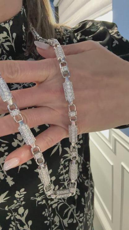 76.26 Carat Diamond Link Chain Necklace in 14K White Gold, 32 Inches