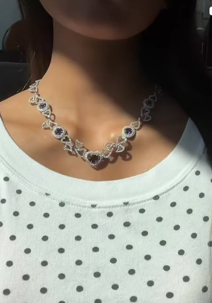 Amethyst and Diamond Heart Necklace in 14K White Gold