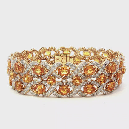 89.00 CTW Oval Orange Sapphire & 19.53 CTW Diamond Interwoven Necklace and Bracelet Suite in 18K Yellow Gold