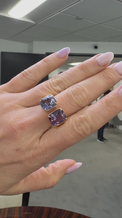 10.15ctw Dual Cushion Spinel Toi et Moi Ring in 18k Rose Gold