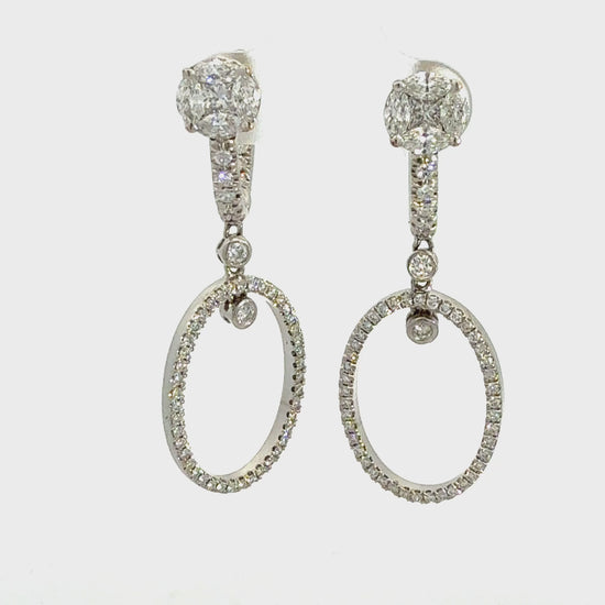 3.45 ctw Diamond Illusion Stud Oval Drop Dangle Earrings in Platinum & 18K