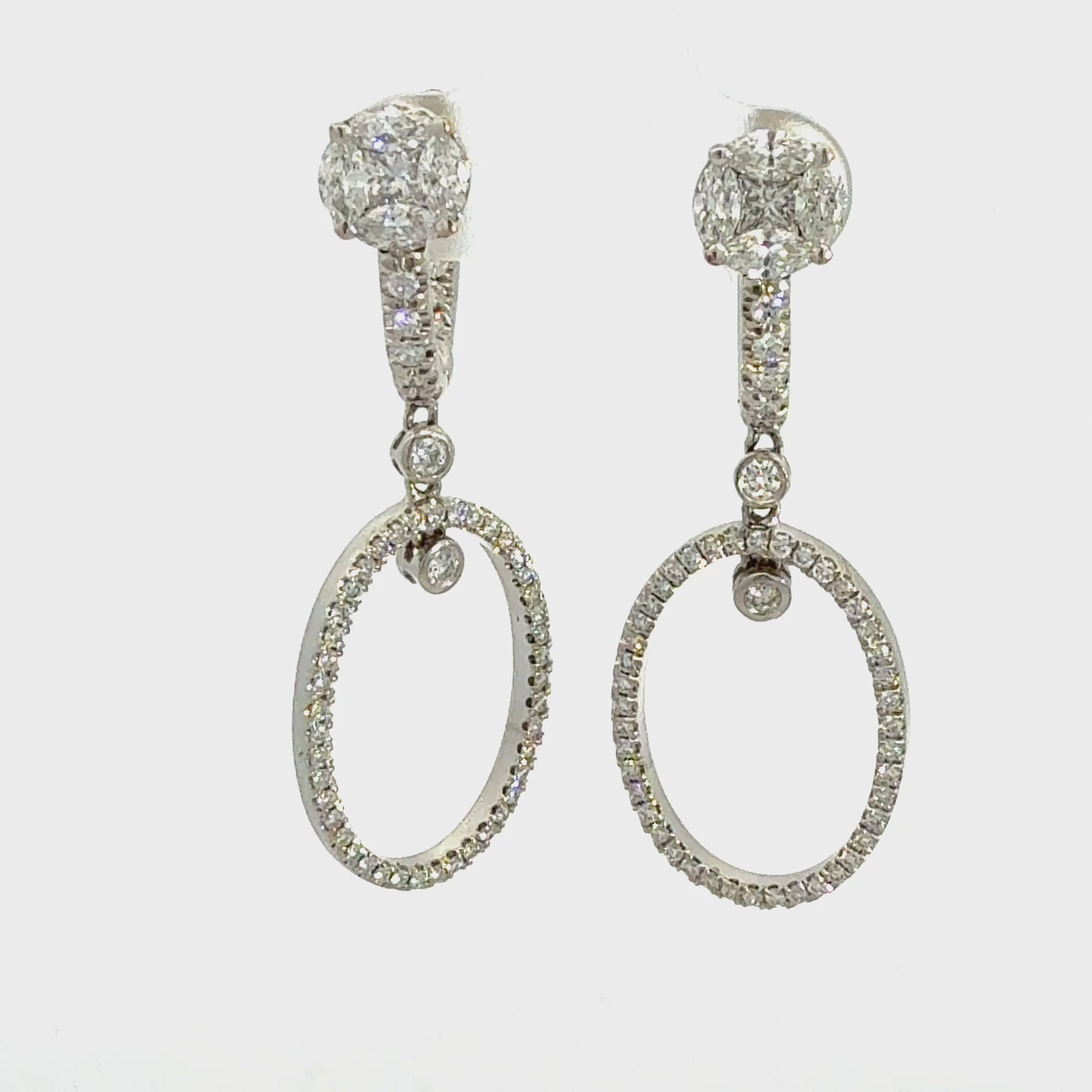 3.45 ctw Diamond Illusion Stud Oval Drop Dangle Earrings in Platinum & 18K