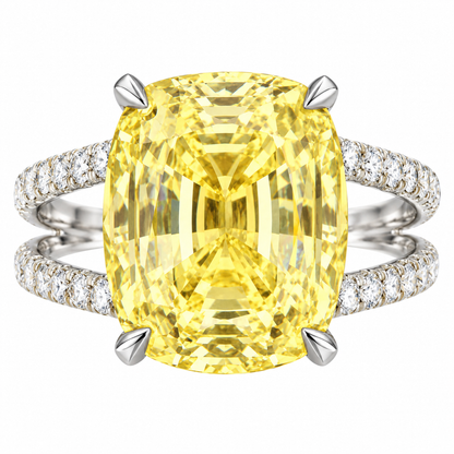 GIA No-Heat 10.19 Carat Sri Lanka Yellow Sapphire Cocktail Ring in 18K White Gold with Diamond Split Shank