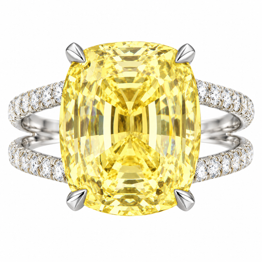 GIA No-Heat 10.19 Carat Sri Lanka Yellow Sapphire Cocktail Ring in 18K White Gold with Diamond Split Shank